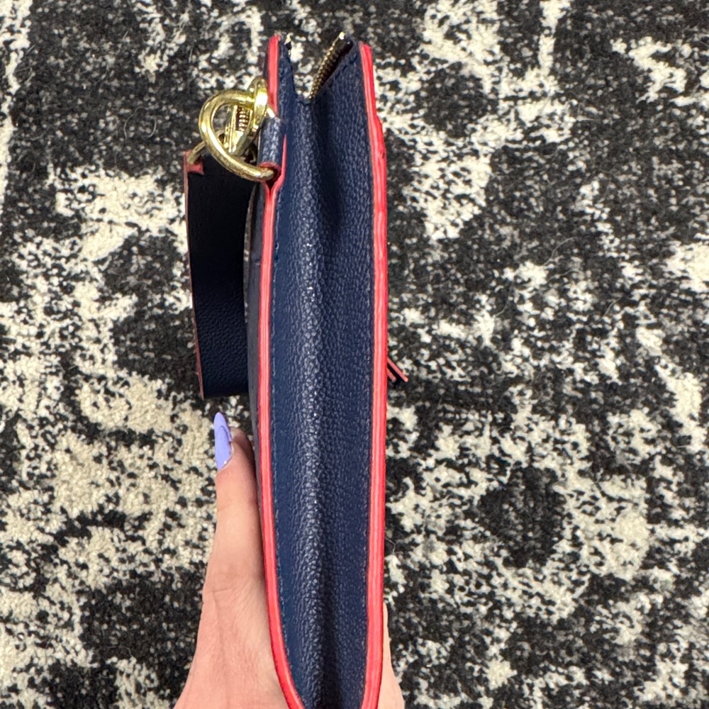 Navy Monogram Wristlet with Red Interior and Gold Accents - Picture 11 of 12